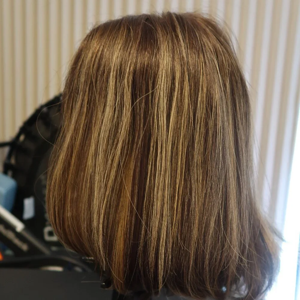 LeBeauty Human Hair Brunette Wig with Highlights - Picture 1 of 16